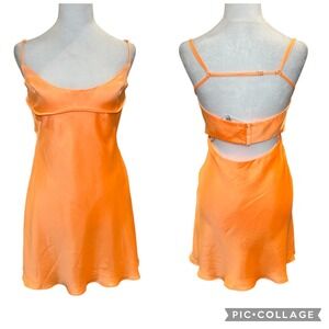 Zara NWT Orange Slip Mini Dress Large Spaghetti Strap Backless Party HoCo Skimpy